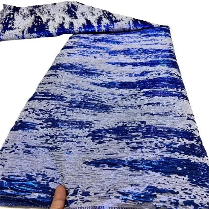 

Синяя африканская Тюлевая ткань, 5 ярдов, атласный принт, Высококачественная Женская кружевная нигерийская парча 2022 для шитья женского платья
