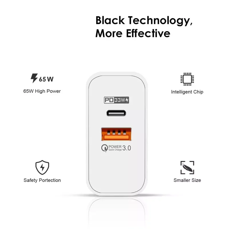 

PD 65W Fast Charge Adapter For MacBook Pro Laptop Type-C Quick Charger 11 12 13 Pro iPad