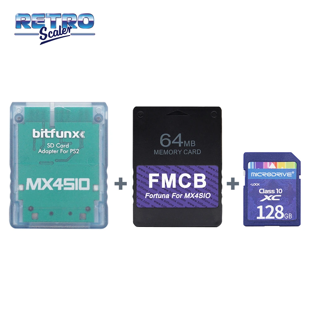 Адаптер для SD-карты RetroScaler MX4SIO SIO2SD игровых консолей PS2 + карта Fortuna 64 Мб FMCB OPL1.2.0