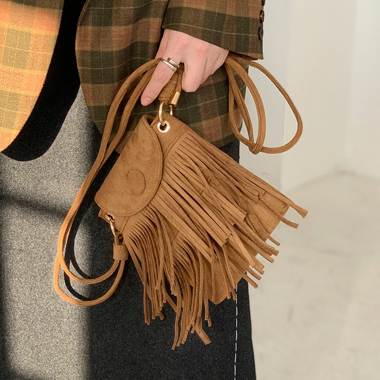 

Niche Double-Layered Tassel Shoulder Bag for Women Small Square Bag Ladies Mobile Phone Bag New Fashion Crossbody Bag 2022