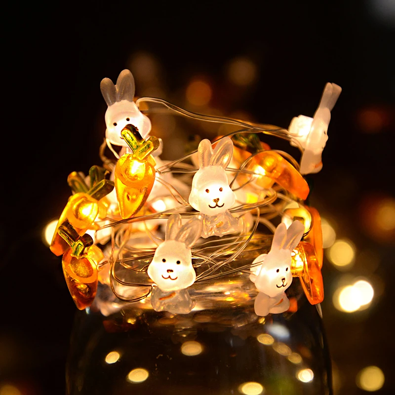 

2M 20LED Easter Led Bunny String Lights Easter Decoration for Home Party Cute Carrot Rabbit Chick Egg Fairy Light New Year Decor