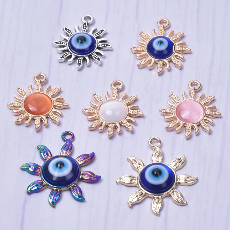 

20pcs/lot Blue Evil Eye Sunflower Charms Cat's opal Alloy Pendants Charm Jewlery Making diy Craft Necklace Bracelets Materials