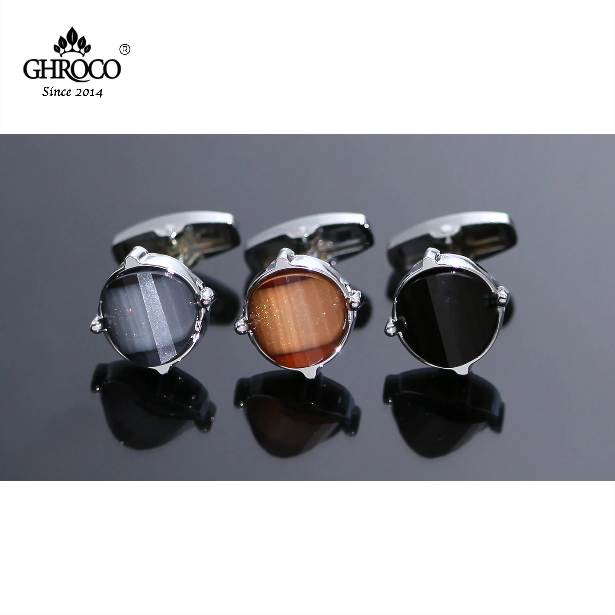 

GHROCO High-Quality Exquisite Round Shaped Inlaid with Drop Rubber Shirt Cufflink Fashion Luxury Gift for Business Men & Wedding