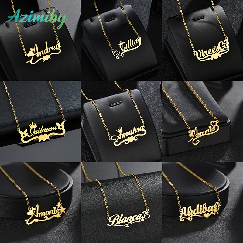 

Azimiby Multi Styles Stainless Steel Custom Name Necklace for Women Men Personalized Butterfly Heart Crown Necklaces Jewelry