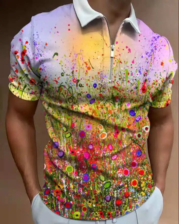 Fashion Summer Polo Shirt Floral 3D Print Short Sleeve Polo Shirt Harajuku Street Leisure Sports T-shirt Tops