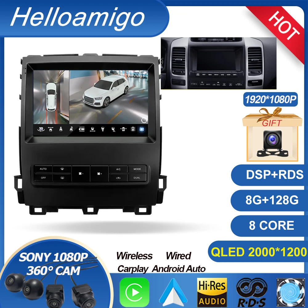 

Для Lexus GX470 GX 470 J120 2002 - 2009 Android 12 для Toyota Land Cruiser Prado 120 BT магнитола