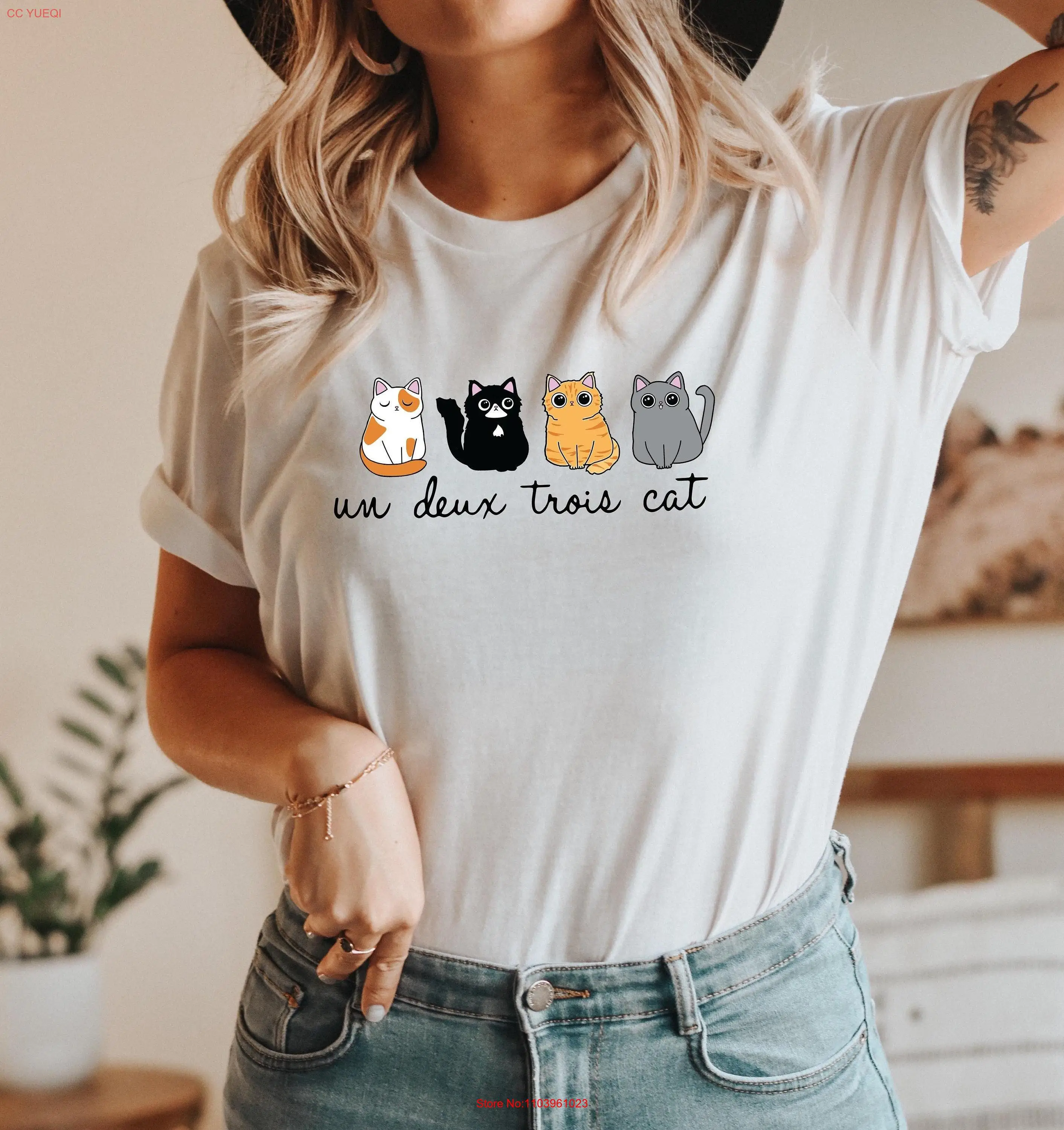 Фото Un Deux Trois CaT T Shirt s for Lovers tee dad mom Undex 2 long or short sleeves №1