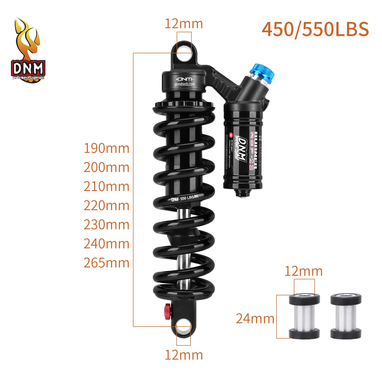 Фото Пружинный амортизатор DNM RCP2S MTB 190 200 210 220 230 240 265 мм для электровелосипедов, демпфер 450 550 LBS №4