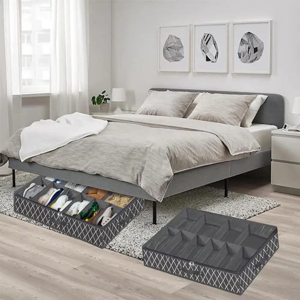 

Special 10 Grids Space-saving Underbed Organizer Non Woven Fabric Under Bed Shoe Organizer Easy Carry for Bedroom