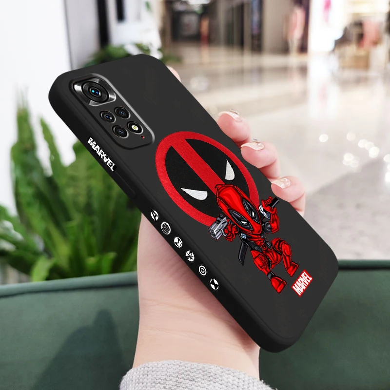 

Marvel Deadpool Hero Cartoon Phone Case For Redmi Note 12 11T 11S 11E 10S 10T 10 9T Pro Plus Liquid Left Rope