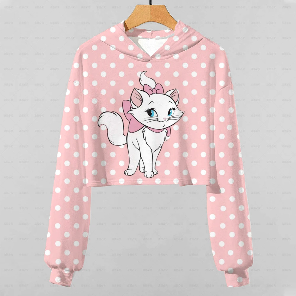 

Disney 2022 Spring And Autumn Cute Mary Cat Polka Dot Casual Long Sleeve Hoodie 8-14-year-old Girls Top Super Short