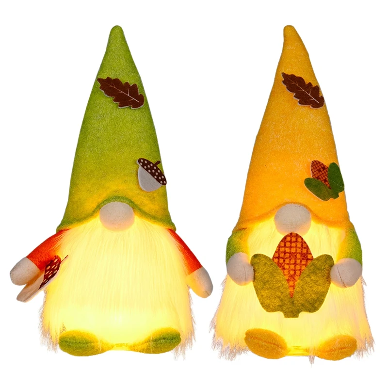 

2PCS Fall Lighted Gnomes Plush Decor Elf Dwarf With LED Light Thanksgiving Day Gift Farmhouse Tiered Tray Decorations
