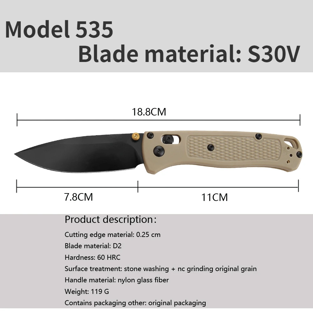 

8 colors Bugout 535 Folder, S30V Satin Blade Work Sharp Easy Carry Outdoor Hunting Hiking Pocket Knives