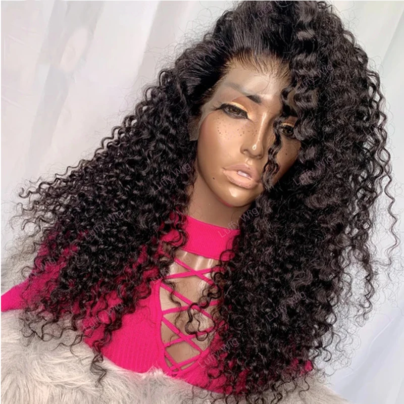 180%Density 26Inch Soft Brazilian Kinky Curly Pre Plucked Lace Front Wig For Women With Baby Hair Daily Wigs Hairline Wig
