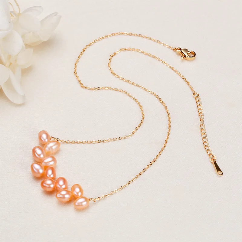

Pearl Necklace Rice-Shaped Balaclava Wheat Balance Beam Pendant Freshwater Pearl Jewelry for Women Girl Gift Special for Party