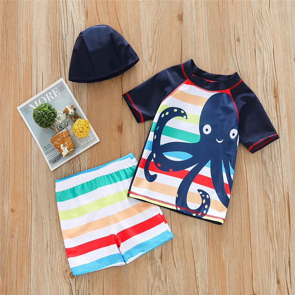 

2022 New Boys Swimwear Set Boys Girls Summer Swimming Cap Short Sleeves Clothes Pants Mickey Kids Swimsuit Beachwear 3 Piece