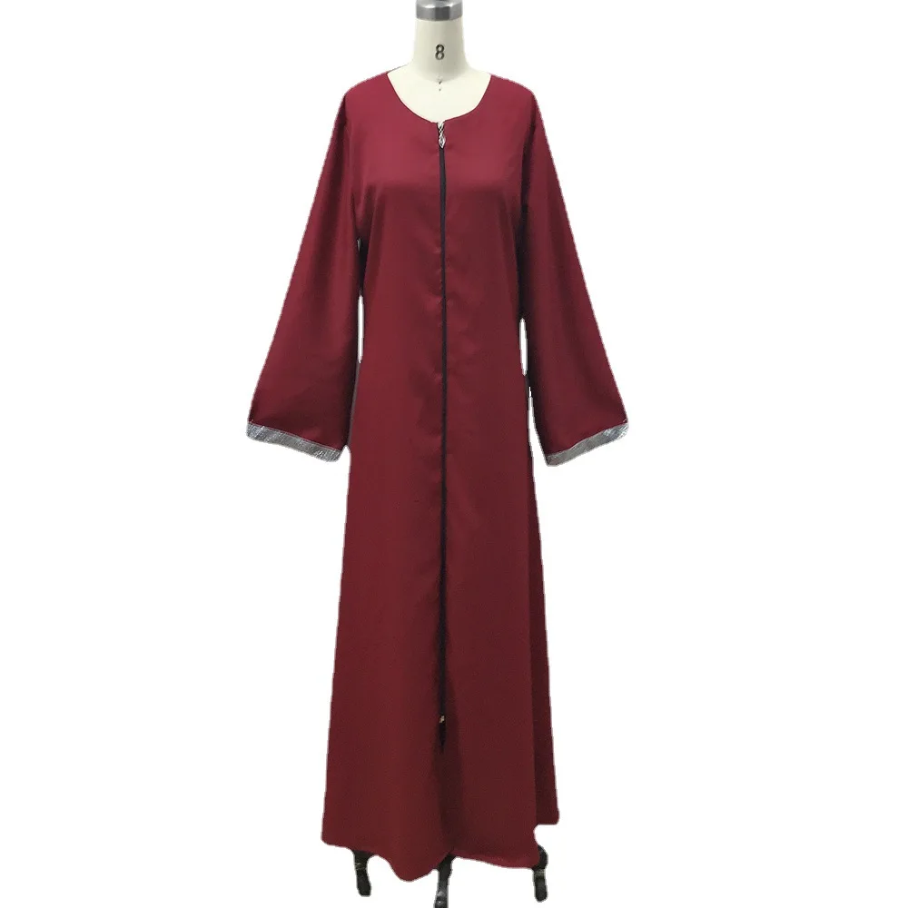 Muslim Women's Long Dress Middle East Dubai Turkish Jalabiya Zipper Cardigan Robe Muslim Fashion Abaya Kimono Femme Musulman