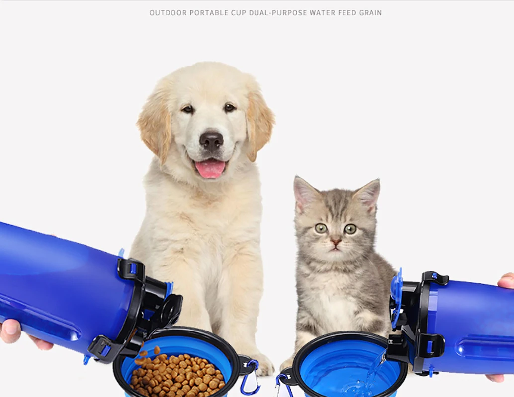

2 In 1 Portable Dog Water Bottle Dog Food Bowls for Traveling Pet Food Container Drinking Cups Outdoor Travel Dog Cat Feeder