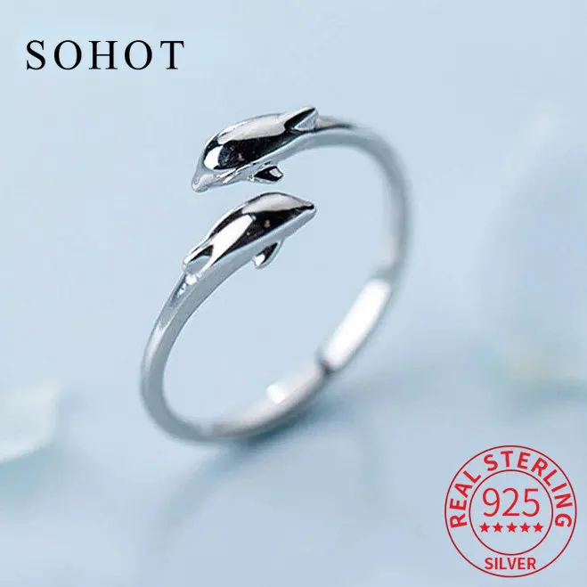 

Fashion 925 Sterling Silver Dolphin Opening Ring For Fashion Women Party Cute Fine Jewelry Minimalist Animal Accessories