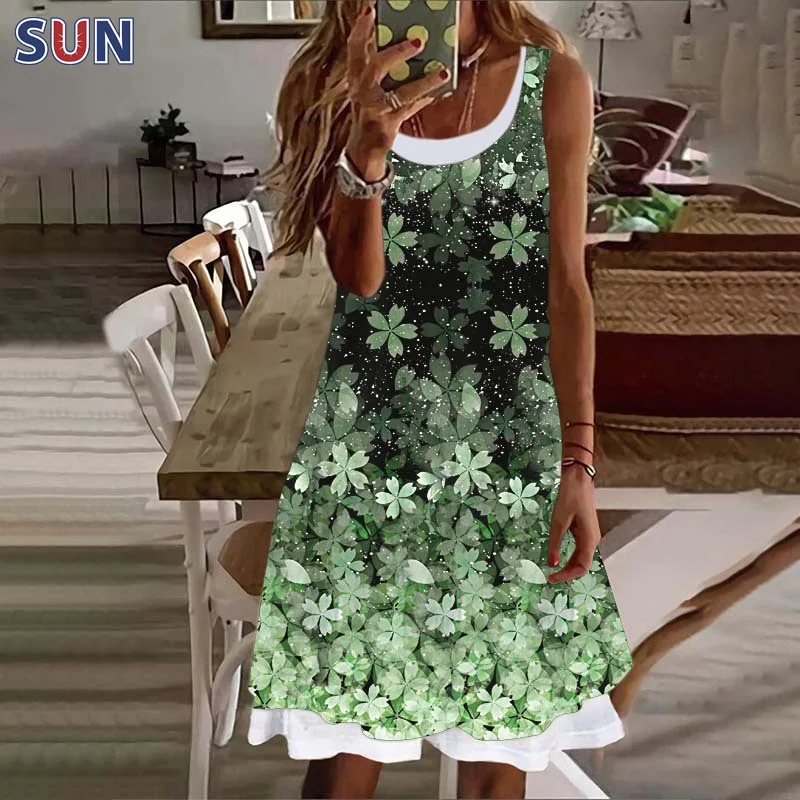 

Ladies A-Line 3D Flower Print Dress Sleeveless Spring Summer Casual Everyday Dress 2022 Printed Knee Length Dress Plus Size