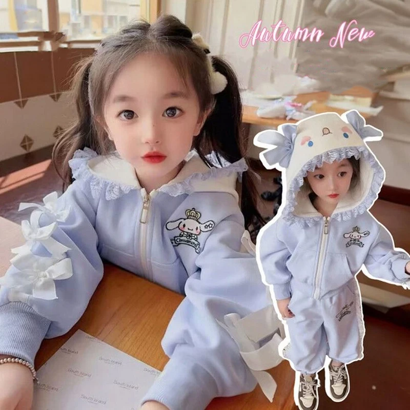 

Милый кавайный Sanrioed Cinnamoroll набор для девочек осень новая детская одежда Детский свитер штаны милый женский комплект из двух предметов