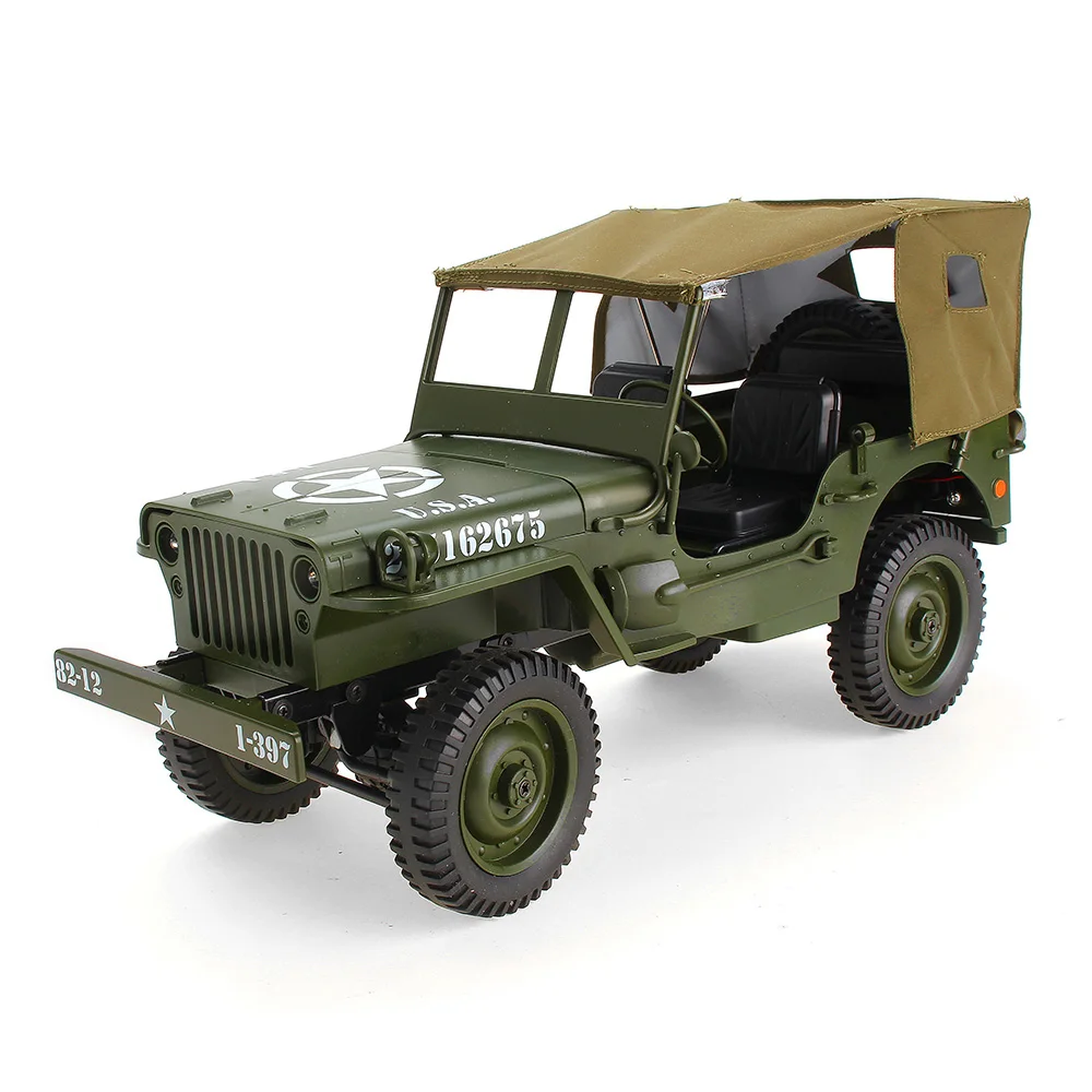 

1/10 2.4G Radio Control Crawler Military Truck 4WD Off-Road RC Car With Canopy LED Light Electric Car Toys for Boy