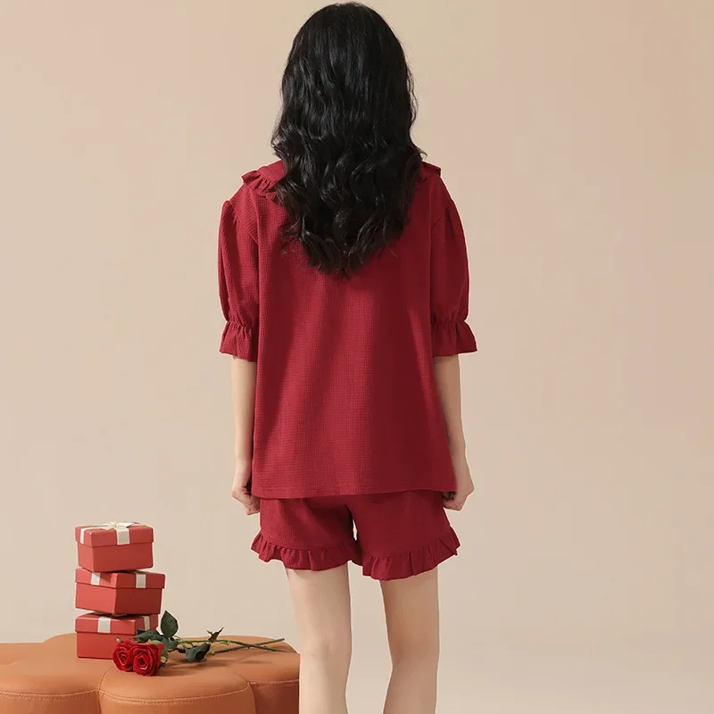 Tengfei женские летние хлопковые пижамы с широкими рукавами и клетчатым узором для