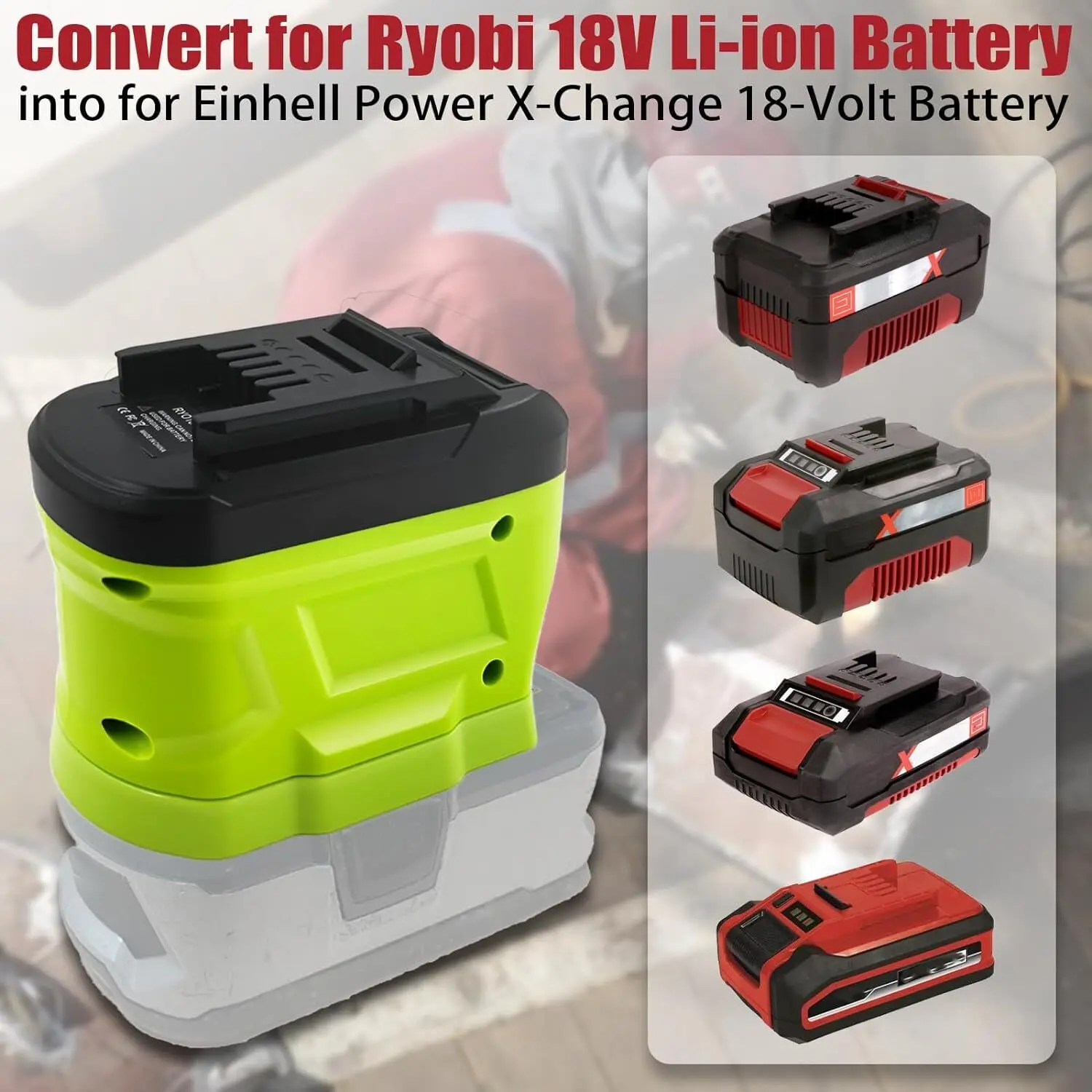 Адаптер аккумулятора для преобразователя литий-ионного аккумулятора Ryobi 18 В для аккумуляторных электроинструментов Einhell 18 В, дрели RYB18EIN (art.: 3920ca232965c) - 3920ca232965c