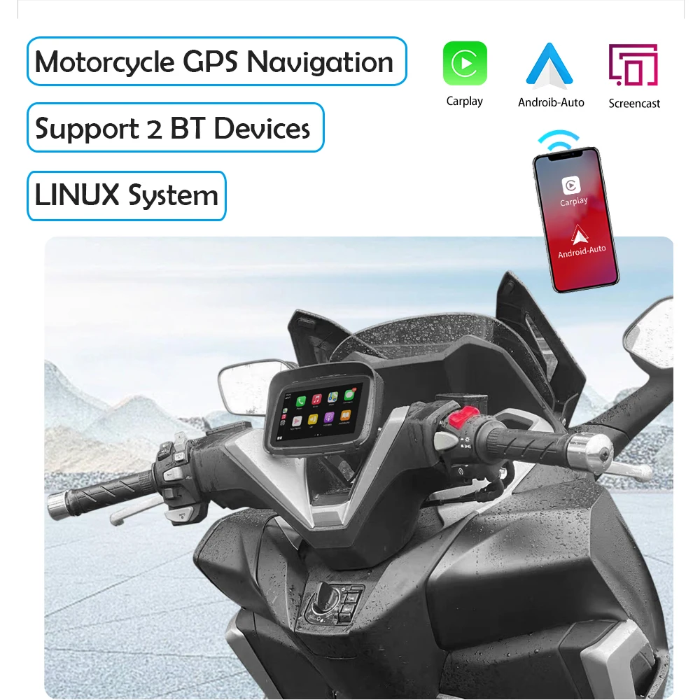 

5 Inch Touch Screen Portable Motorcycle GPS Navigation Waterproof Bluetooth Car GPS NavigatorIPX7 Support CarPlay Android Auto