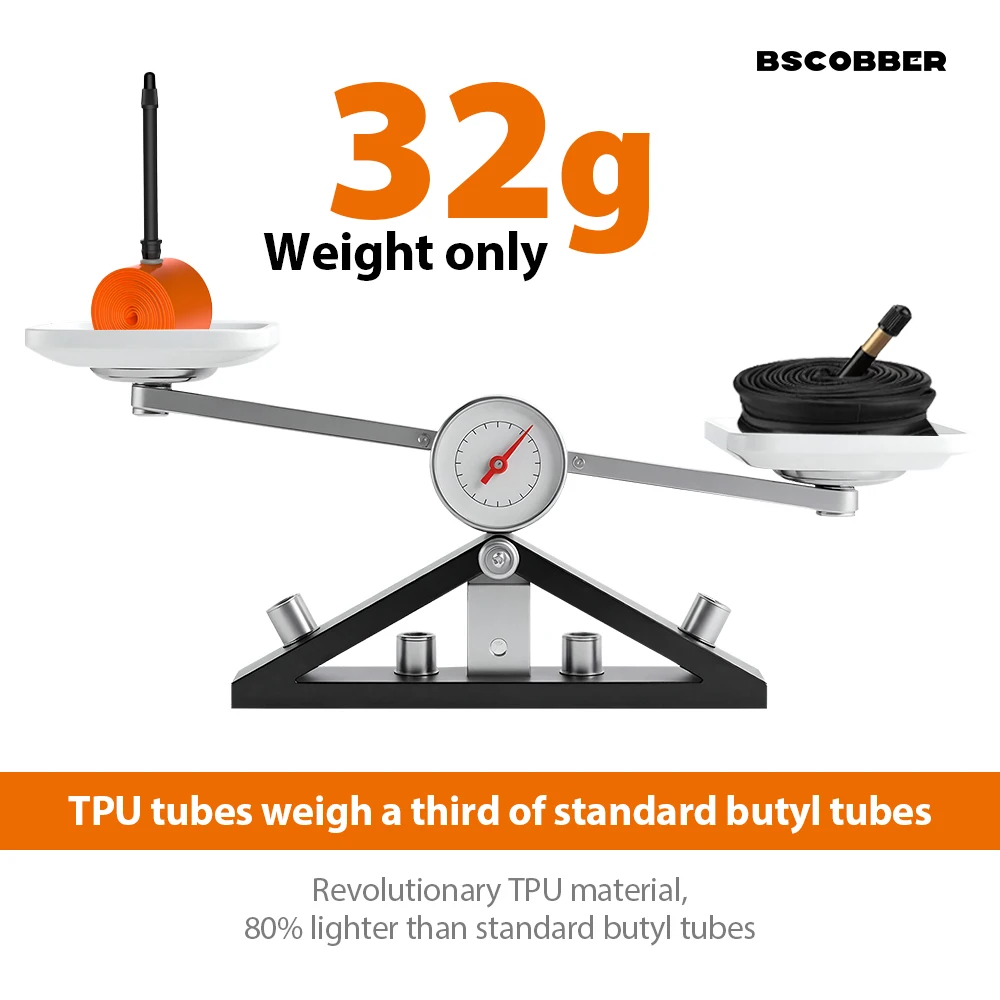 Фото Велосипедная камера BSCOBBER 700c из TPU, 45/65 мм, с французским ниппелем, сверхлегкая №2