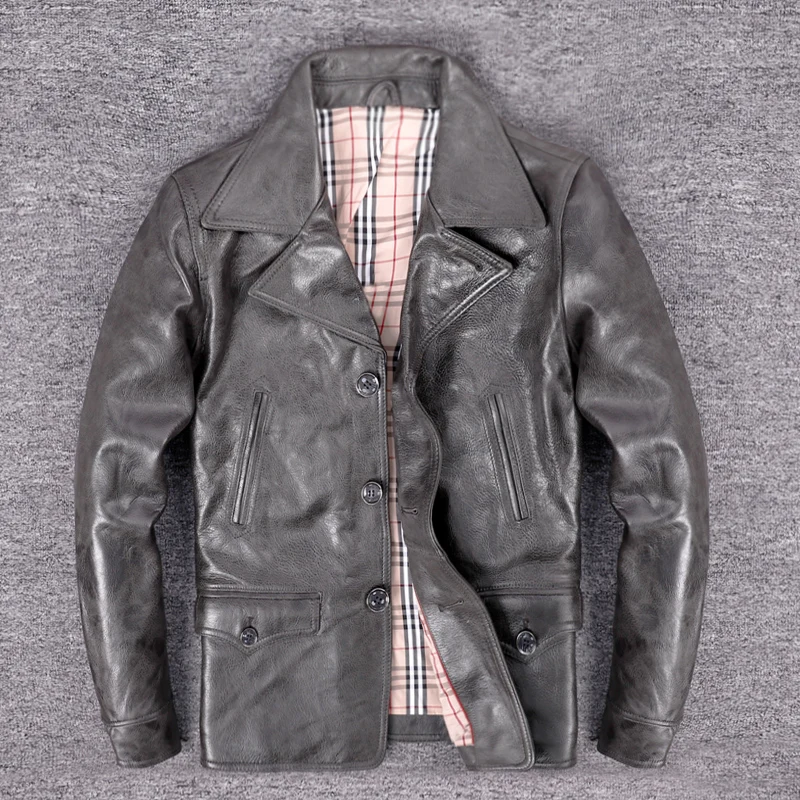 

Мужская кожаная куртка с воротником-костюмом, Повседневная приталенная куртка из натуральной кожи, Азиатский Размер 5XL, весна-осень