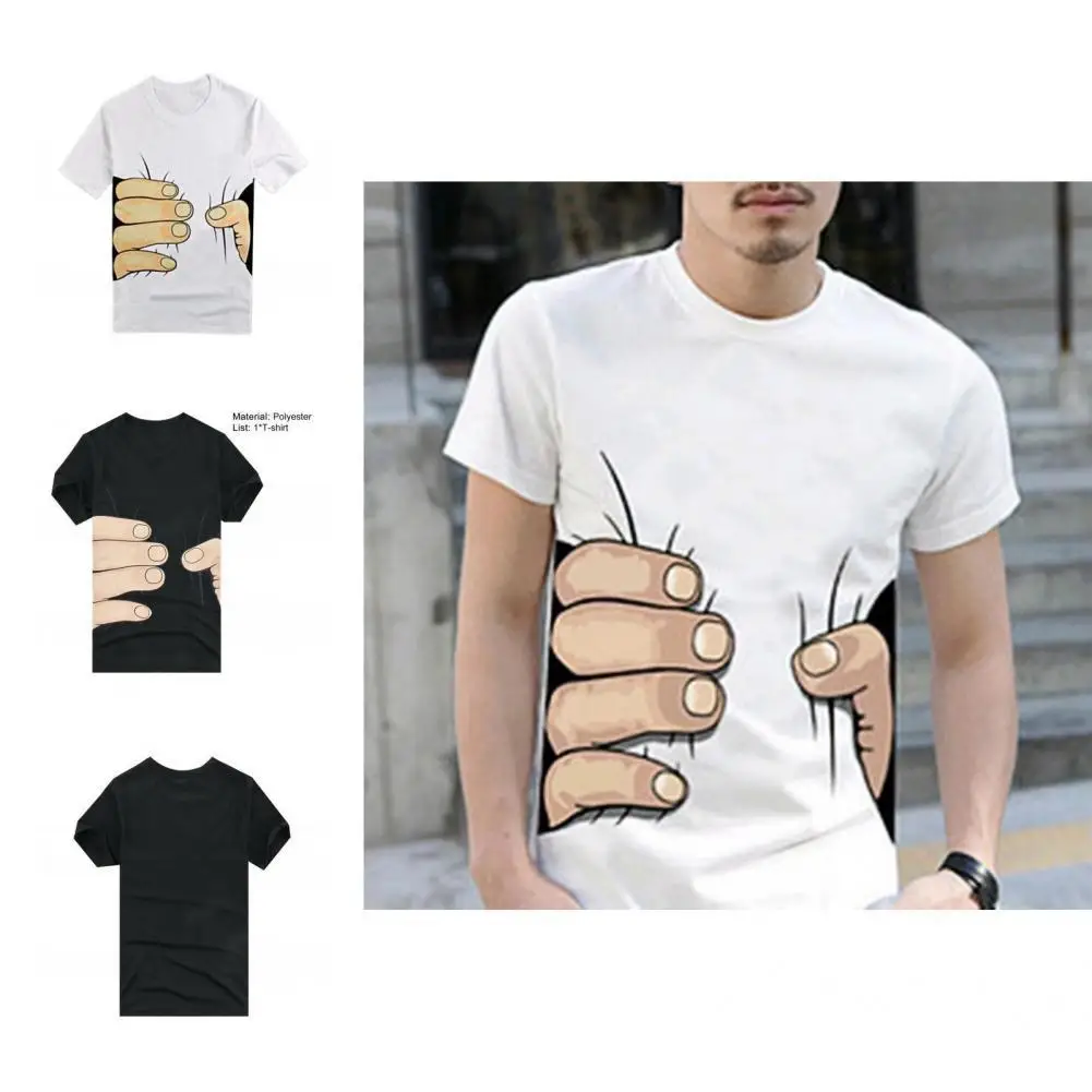 

Trendy Men Shirt Crew Neck Finger Print Men T-shirt Wear-resistant Men Shirt