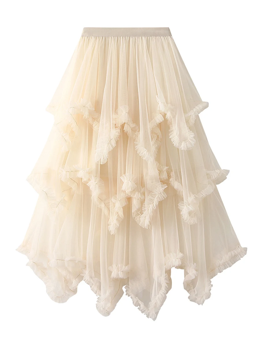 

Женская многослойная юбка макси из фатина, милая Однотонная юбка с высокой талией, юбки в стиле ретро с оборками, одежда для улицы