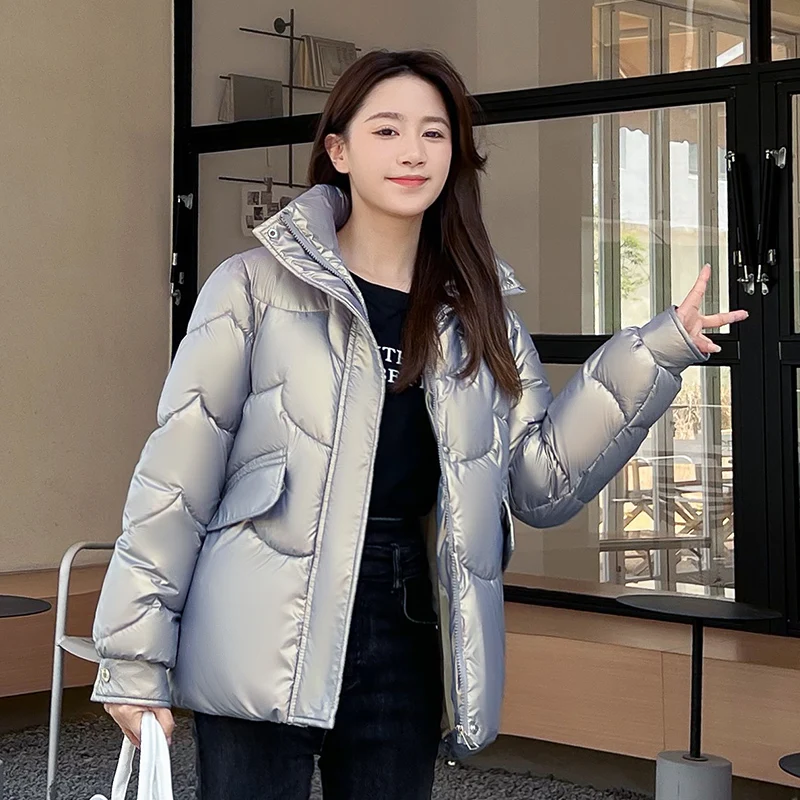 

Baeardon Winter Women's Jacket Glossy Short parkas Down Cotton Padded Jacket Loose Thickened Stand-Up Collar Padded Coat 2022 Ne