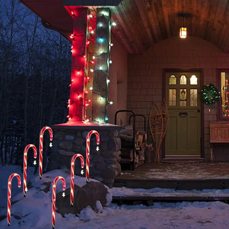 Фото Светильники Candy Cane Pathway Светильники Candy Cane на солнечной энергии Маркеры для дорожек 1–8 светодиодных фонарей Торшер со звездой Рождества №5