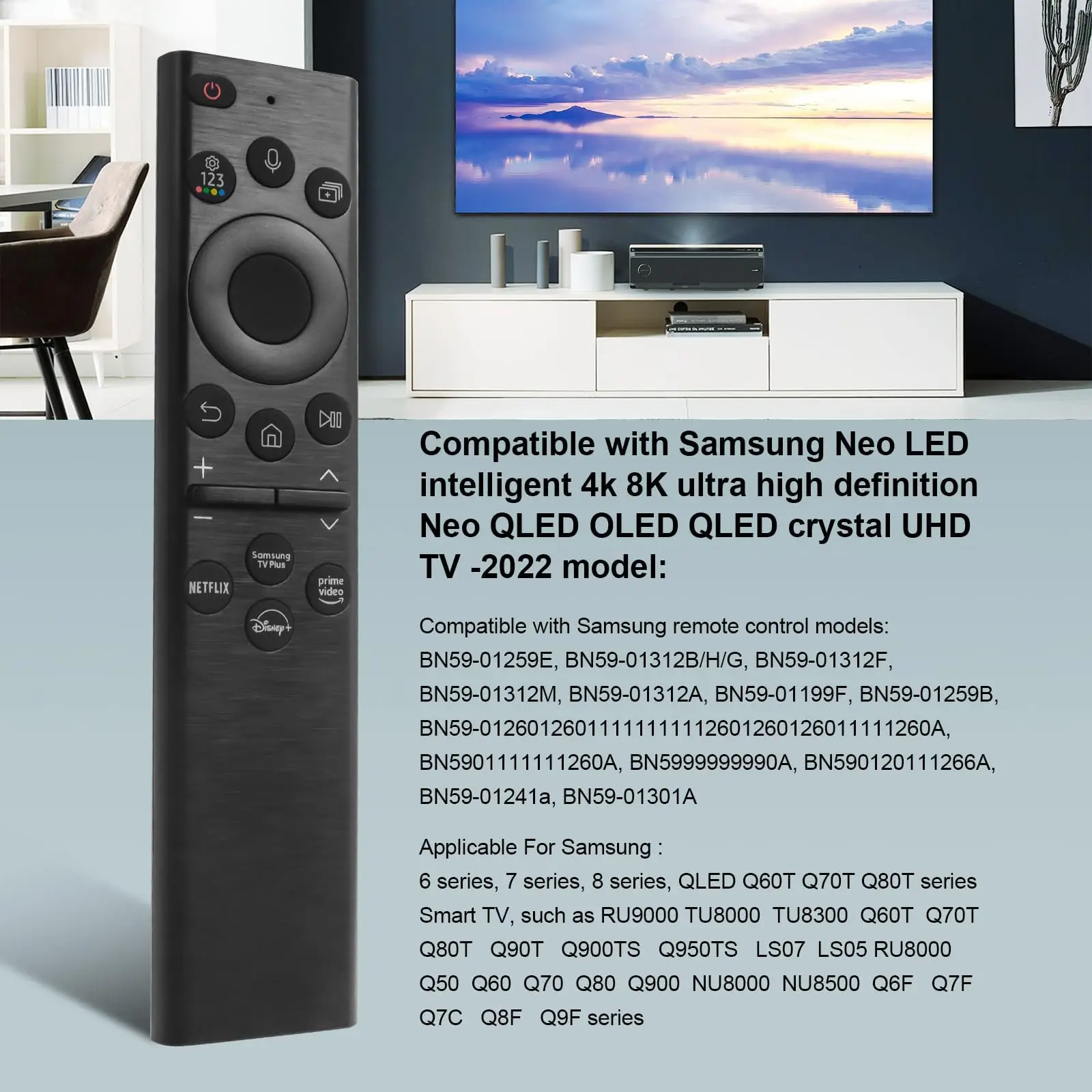 Фото BN59-01385A Солнечный голосовой пульт для телевизоров Samsung, замена пультов ДУ с Bluetooth, перезаряжаемый, с солнечной батареей, подходит для пультов Samsung. №3