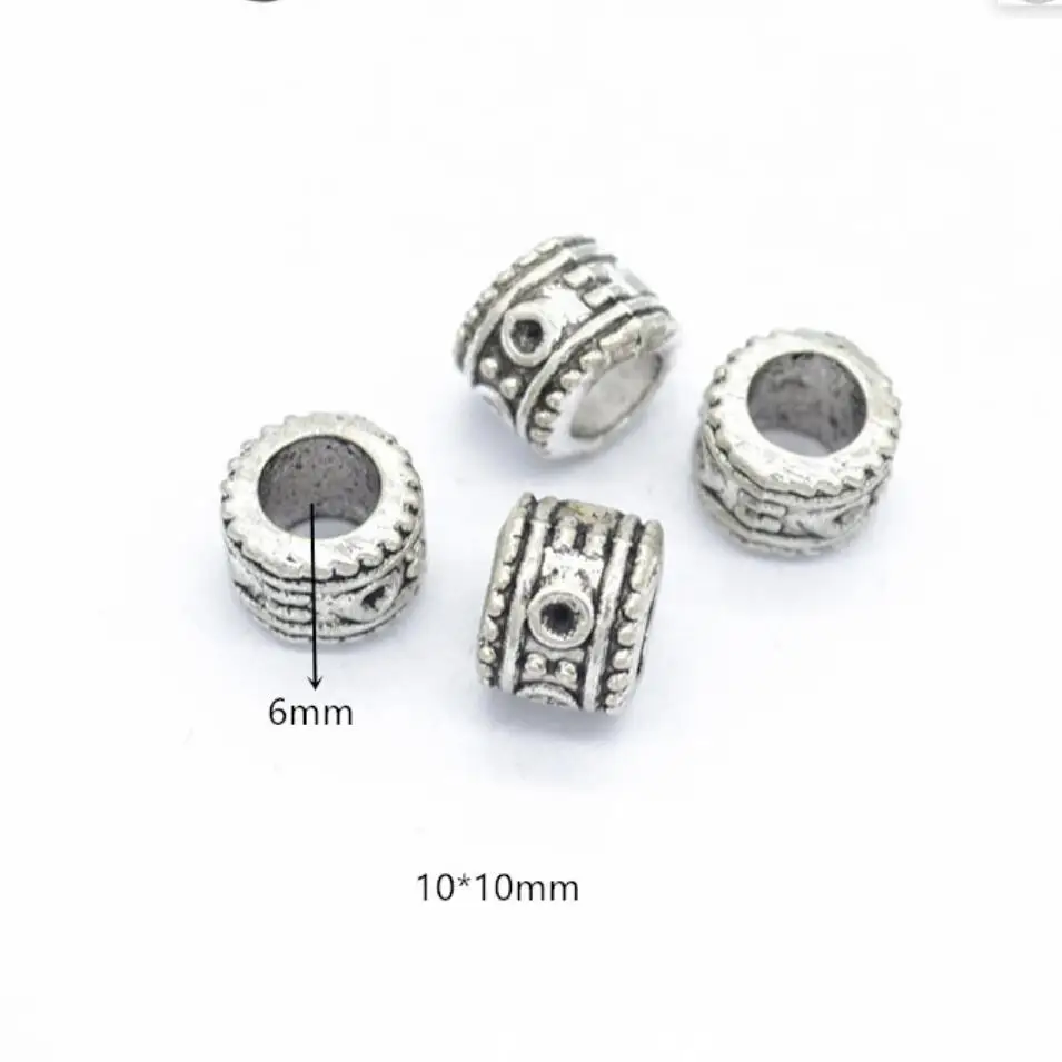 

5pcs Spacer Beads Antique Silver Color Big Hole Spacer Beads Charms Pendants For Bracelets 10*10mm hole 6mm F0307