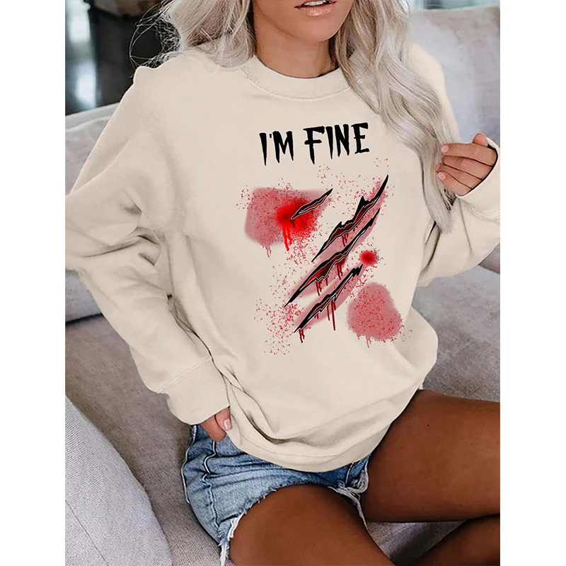 

Rheaclot I'm Fine Хэллоуин женский хлопковый Ретро свитшот с длинными рукавами