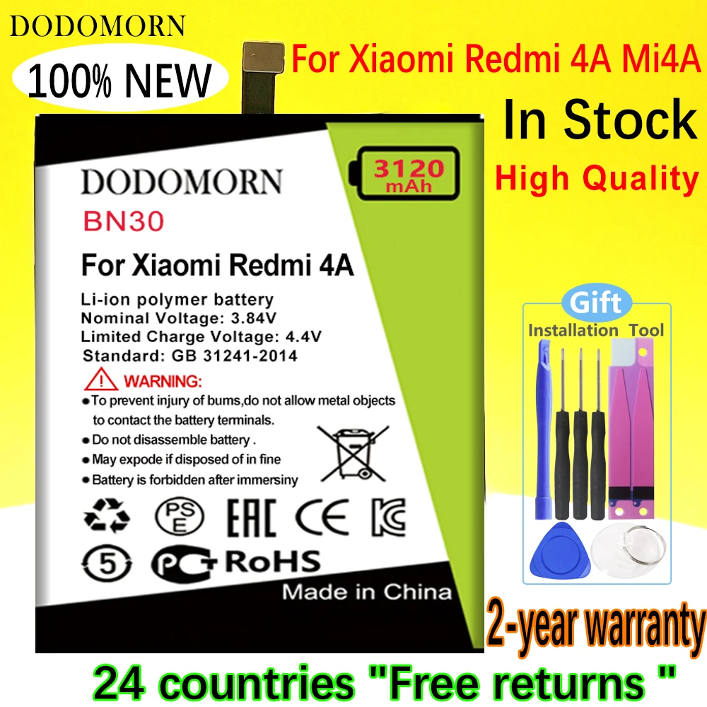 DODOMORN BN30 Battery For Xiaomi Redmi 4A Mi4A M4A High Quality Smartphone/Smart Mobile Phone +Tracking Number