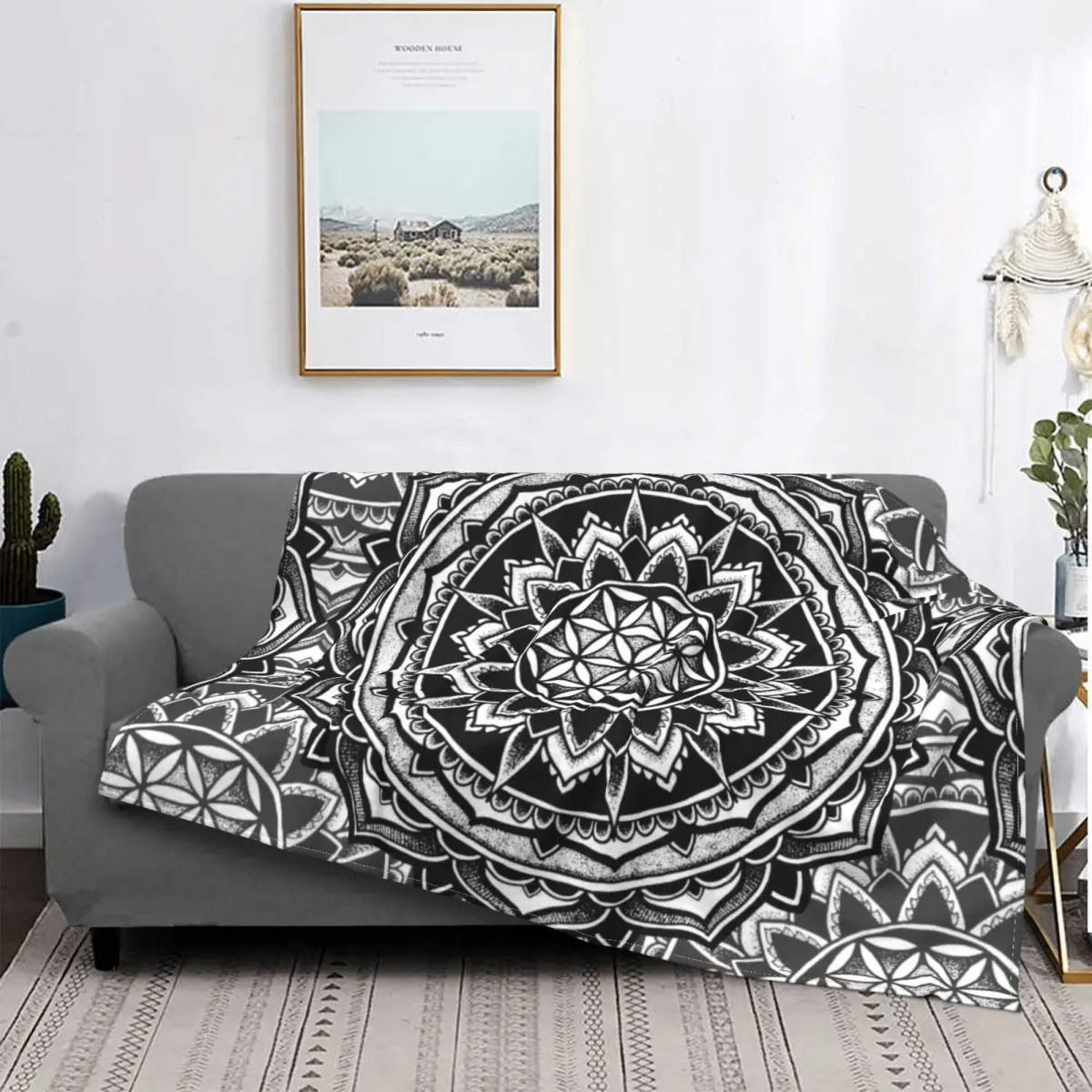 

Sacred Geometry Mandala Blanket Soft Flannel Fleece Flower Of Life Geometric Throw Blankets for Travel Bedroom Couch Bedspreads