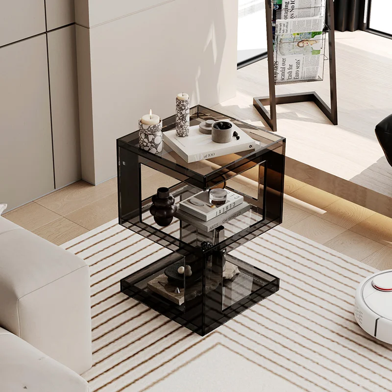 Акриловый черный прикроватный столик современный минималистичный роскошный