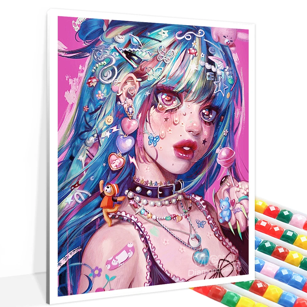 

DIY Diamond Painting Anime Girl Embroidery Personality Portrait Cartoon Mosaic Picture Rhinestone Wall Sticker Home Decor Gift