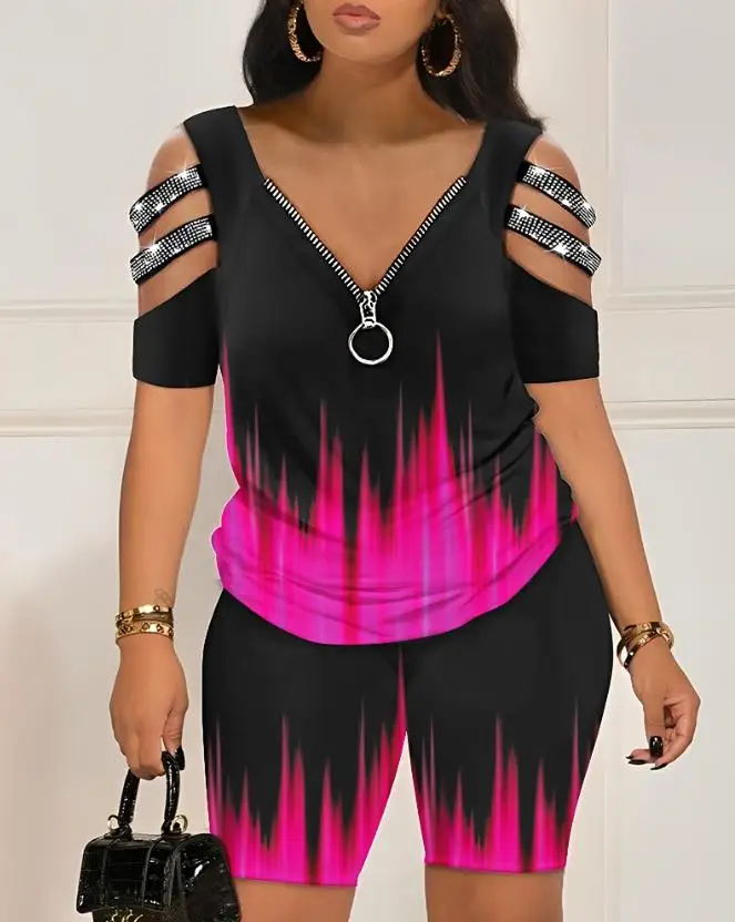 

Colored Cool Shoulder Top and Shorts Set 2023 New Hot Selling Fashion Women's Wear