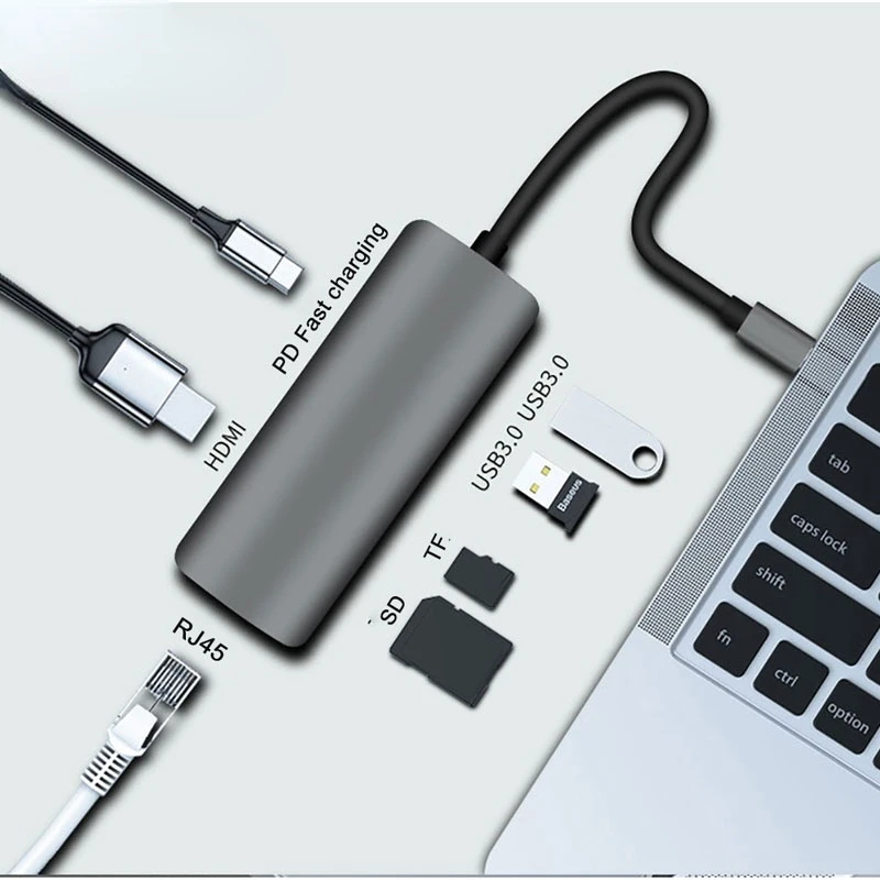 

Tebe-C Usb Тип C для Hdmi Rj45, 7 в 1, гигабитный, Ethernet, Usb, быстрая зарядная станция, адаптер для Macbook