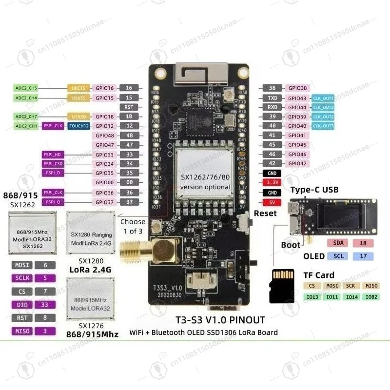 Фото Плата разработки T3S3 V1.0 ESP32-S3 LoRa SX1280 2.4G с модулем Wi-Fi, Bluetooth и беспроводным подключением, 0.96-дюймовым OLED-дисплеем и разъемом Type-C №2