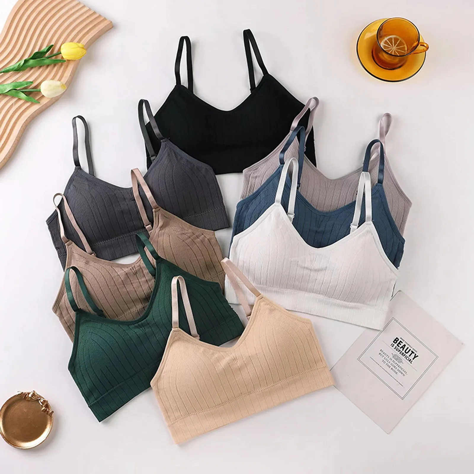 

Comfortable Adjustable Shoulder Strap Padded Underwear Seamless U-shaped Tube Top Bra Sexy Solid Color Ladies Brassiere