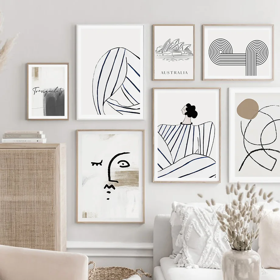 

Постеры и принты в скандинавском стиле с абстрактными линиями Женская Геометрическая кривая Современная Настенная живопись на холсте наст...