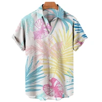 plant printing pattern shirt fashion loose button shirt unisex selling beach breathable short sleeve shirt tops hawaiian style