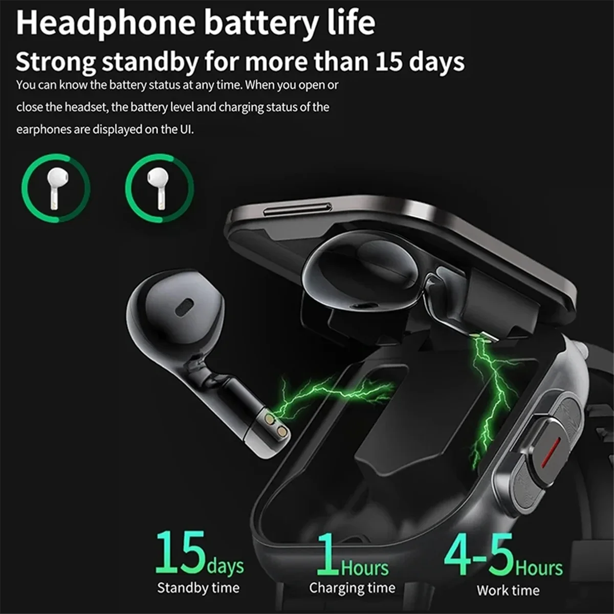 Фото 【Подка цены】 Беспроводные Bluetooth-умные часы 2 в 1, наручные часы TWS с шумоподавлением и наушниками-вкладышами, мониторинг сердечного ритма NFC, мониторинг здоровья-C №4