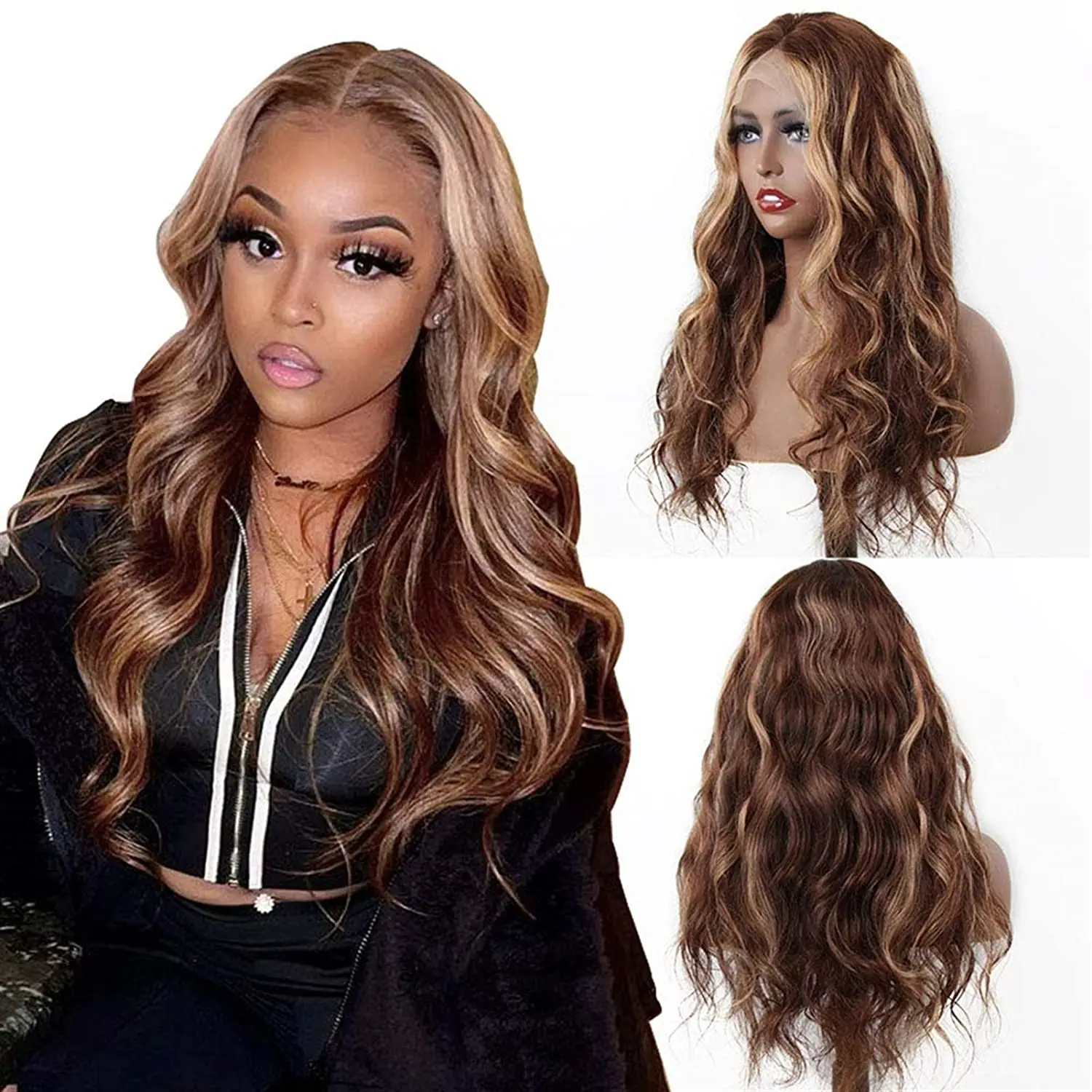 

4x4 HD Lace Front Human Hair Wig Body Wave Hairline Brazilian Girl Hair 13x4 Transparent Lace 4/27 Gradient Color Human Hair Wig
